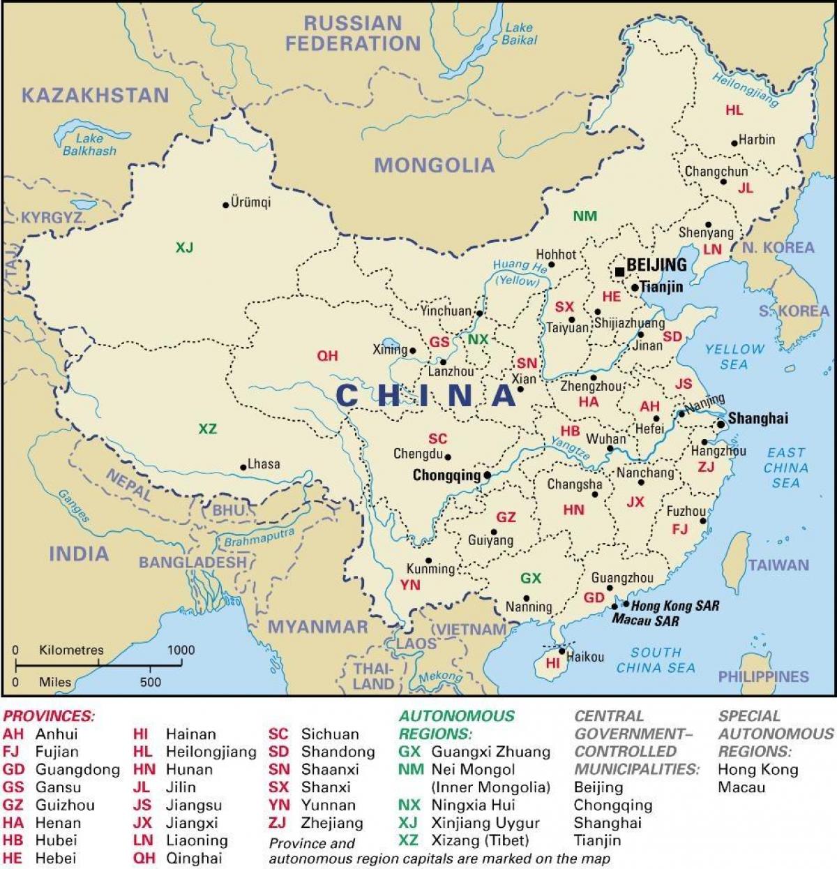 中国省份地图与各国首都的中国各省及首都 东亚 亚洲