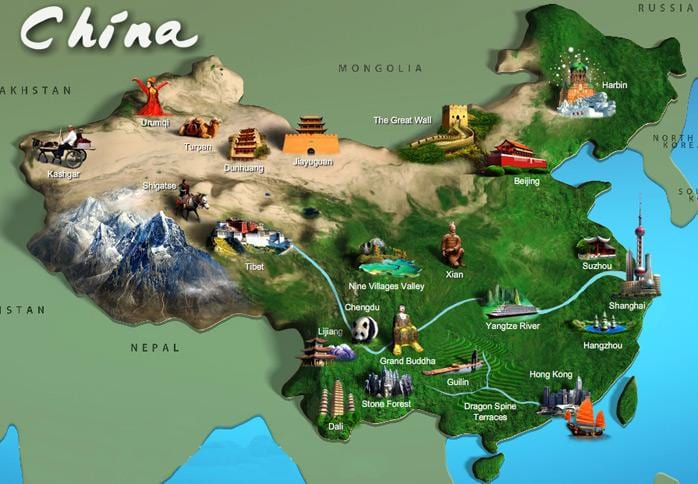 地图的中国旅游景点