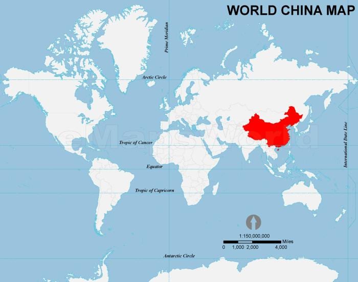 中国在世界地图上