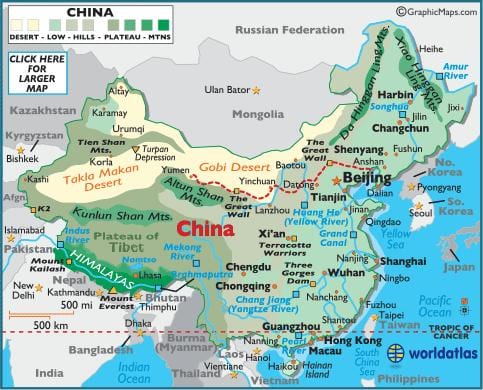 中国的地理地图