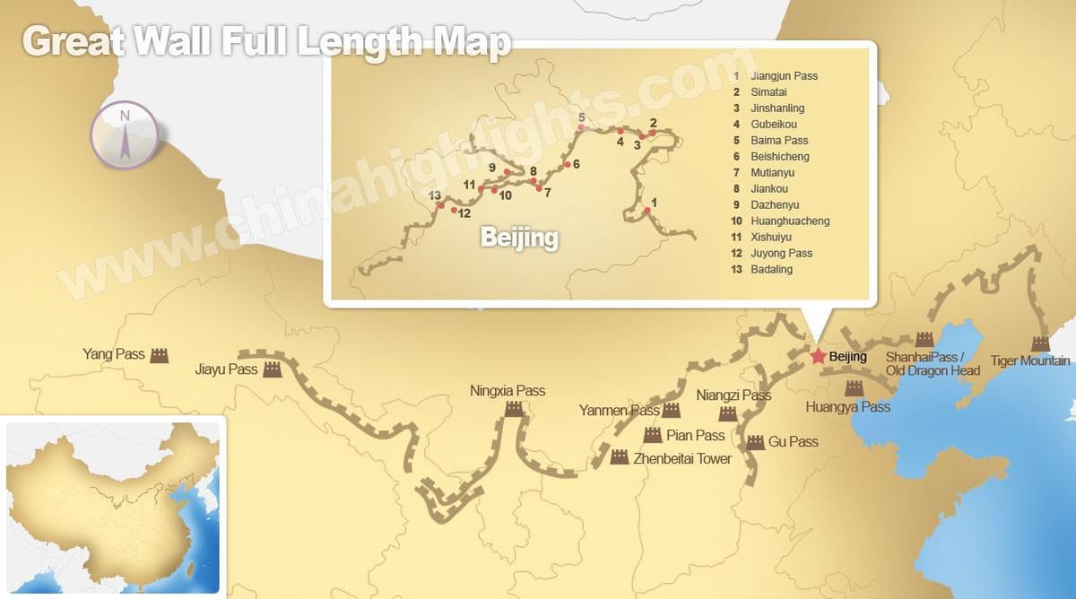 中国长城的地图