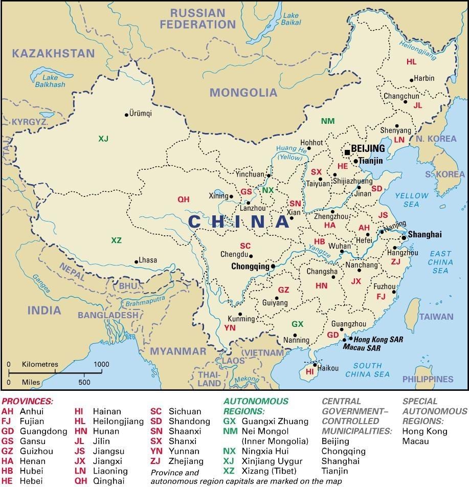 中国各省的地图