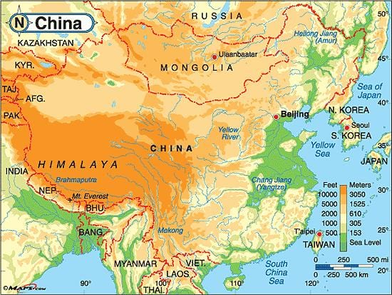 中国高程地图