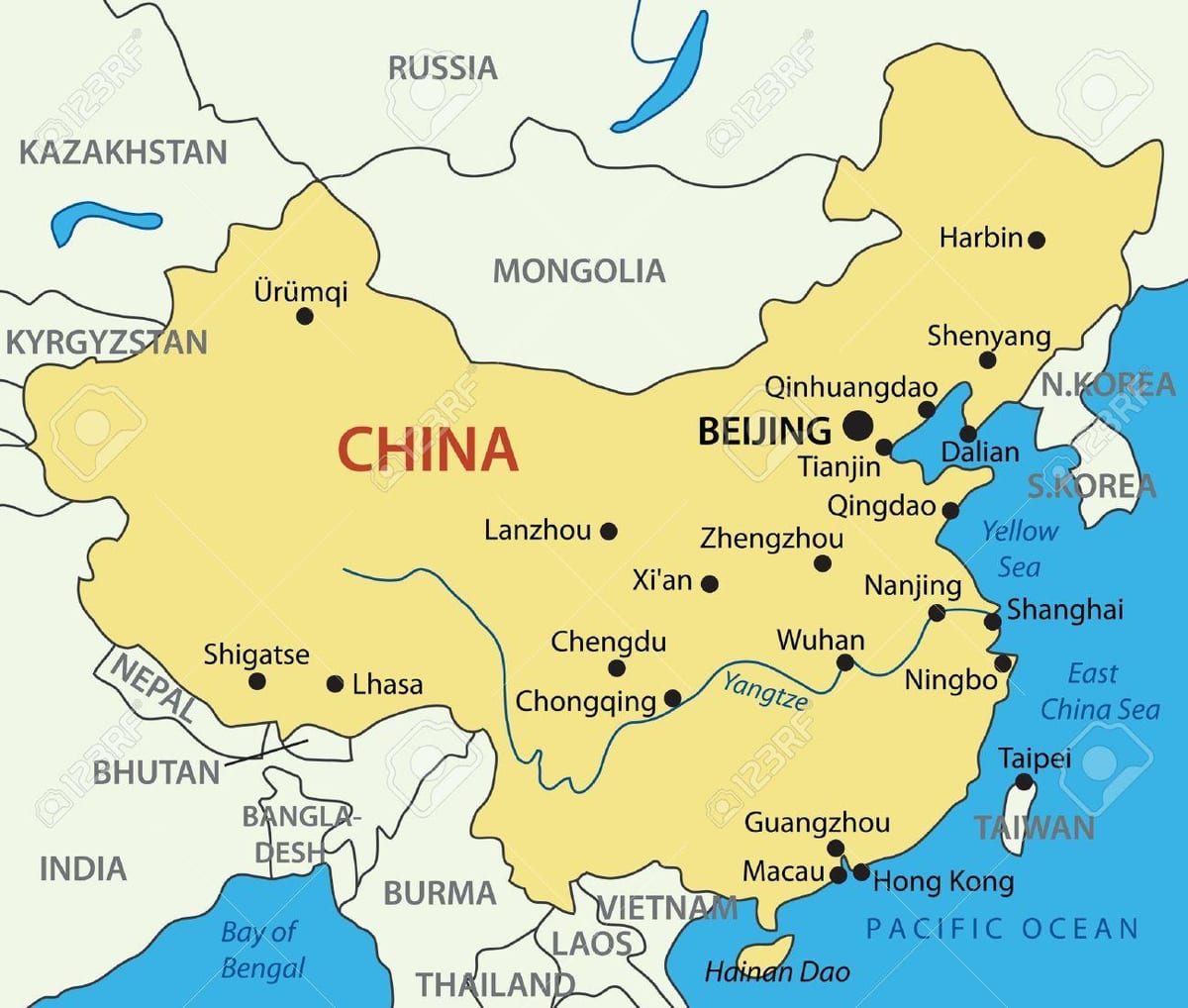 黄海的中国地图