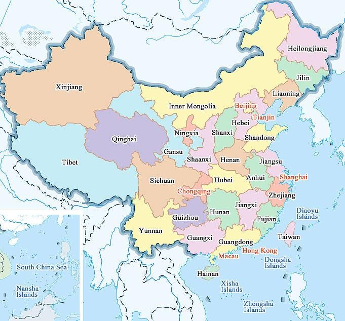 中国城市和省份地图