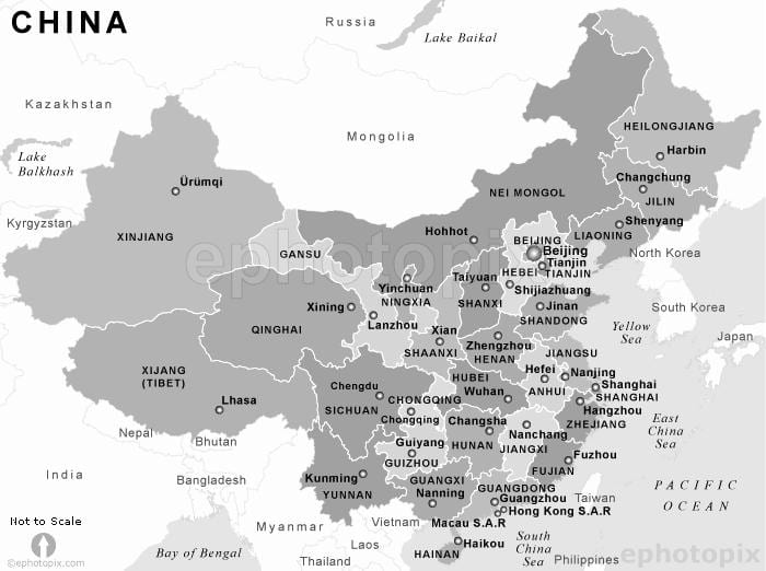 地图中国黑色和白色的