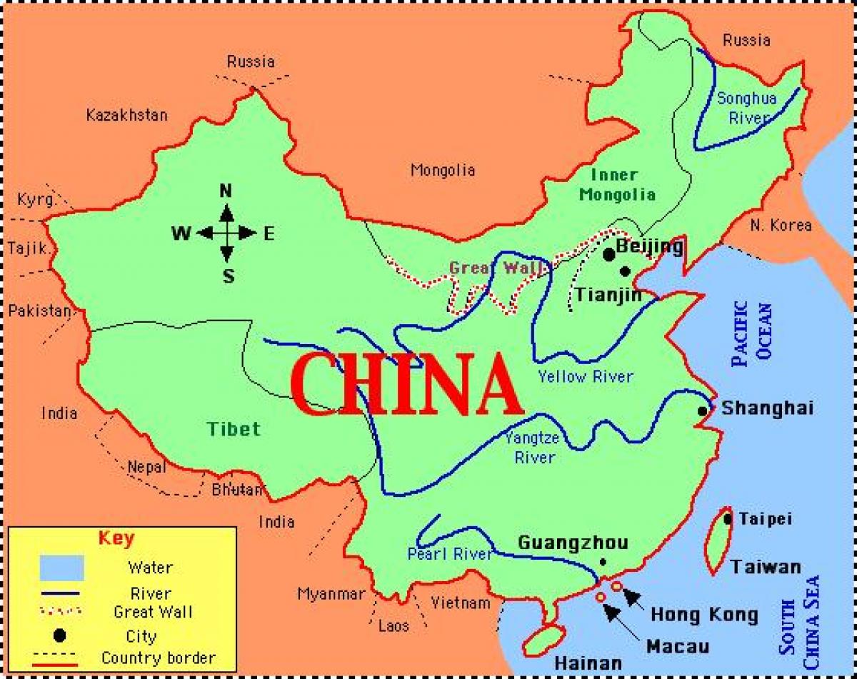 中国地图与河流和山脉