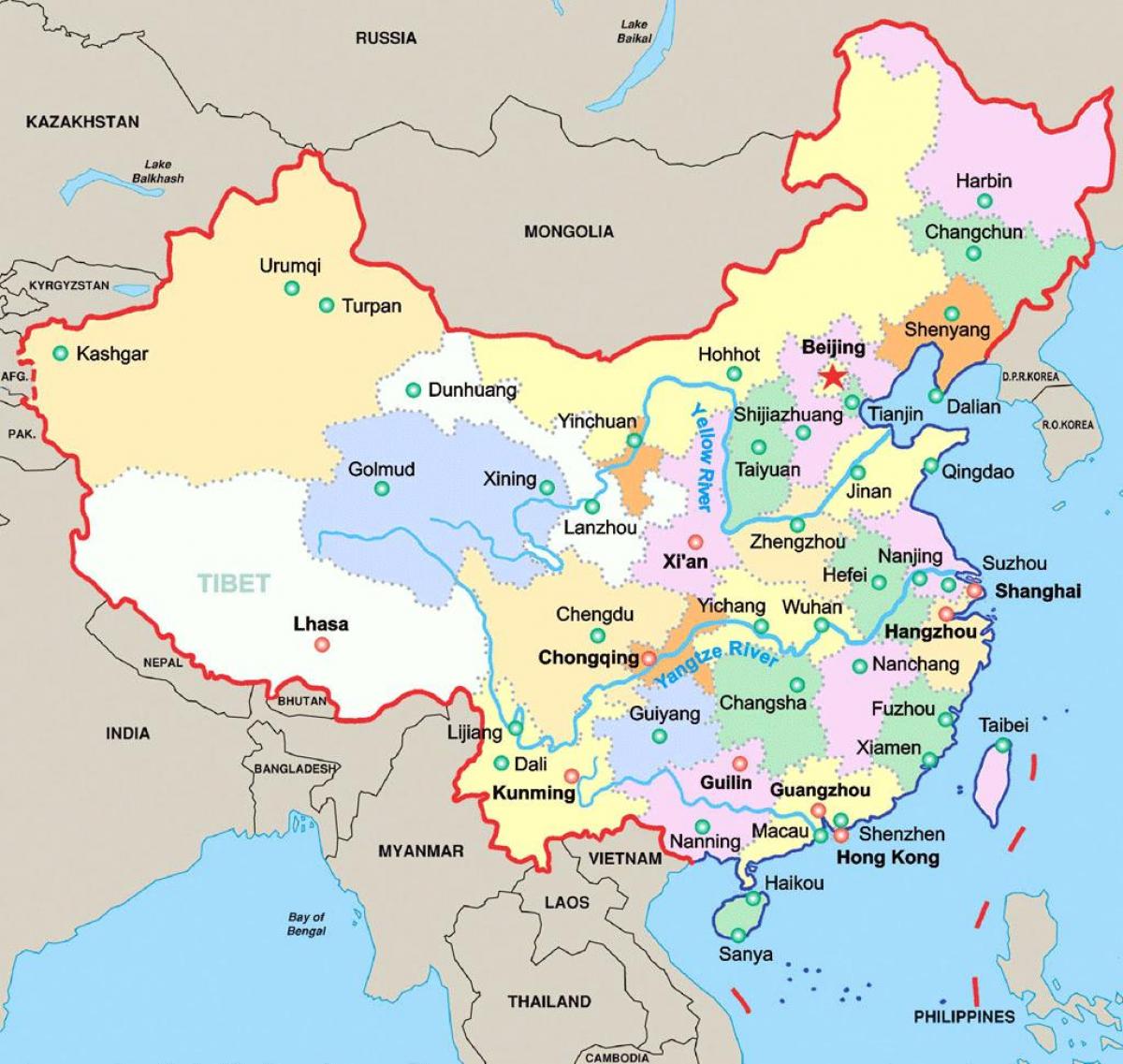 中国主要城市的地图