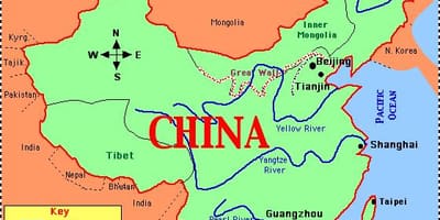 中国地图与河流和山脉