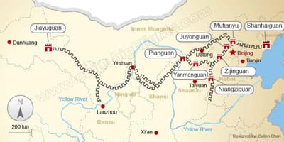 中国的长城在地图上