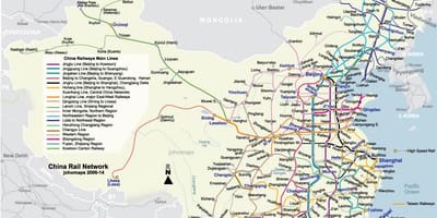 中国快速的火车的地图